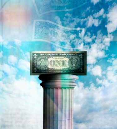 dollar bill on pedestal